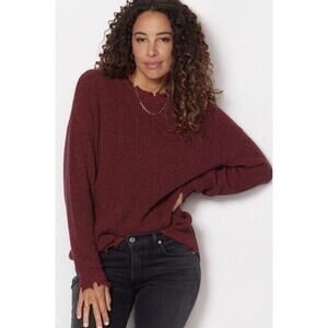 Rib Knit Frayed Edge Sweater Pistola Distressed Size S Cherry‎ Red Casual Chic
